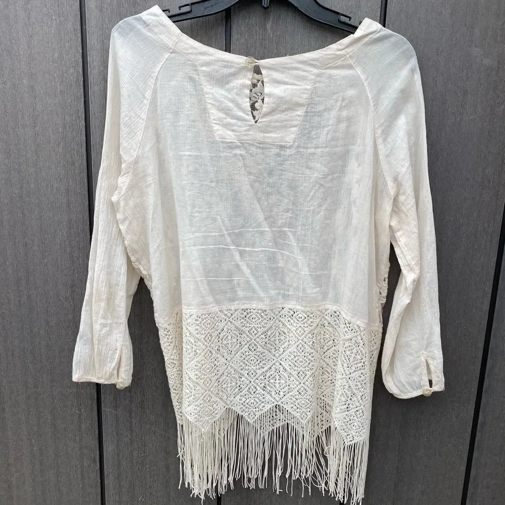 Free People Sheer Lace‎ Top With Fringe